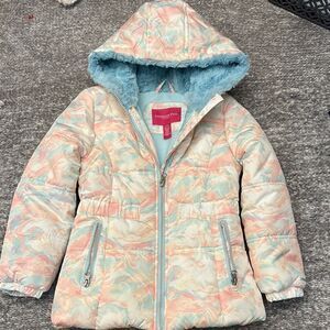 NWOT London Fog pastel Multicolor Puffer Jacket with fur lined hood 6x